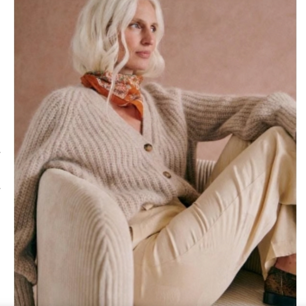 SÉZANE Basile Chunky Knit Mohair Cardigan Beige Grampacore Oversized S Like New - Picture 6 of 11